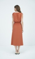 G-Ochre V-Neck Woven Flared Dress